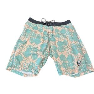 Katin USA Men’s Light Blue and Tan Tie Waist Swim Trunks